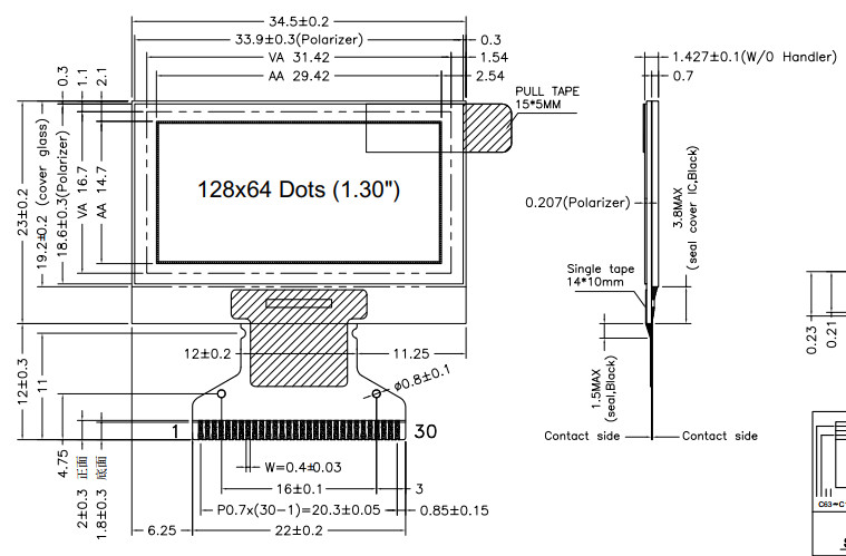 1.3 OLED 128x64 monochrome screen 30 pin SH1106G-01 (3)